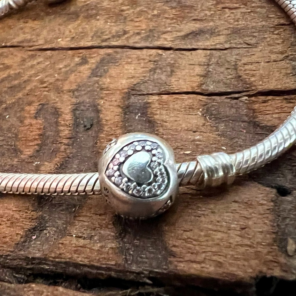 Authentic Pandora Charm Surrounded by Love Bead w/ Word Love in Pink Zirconias